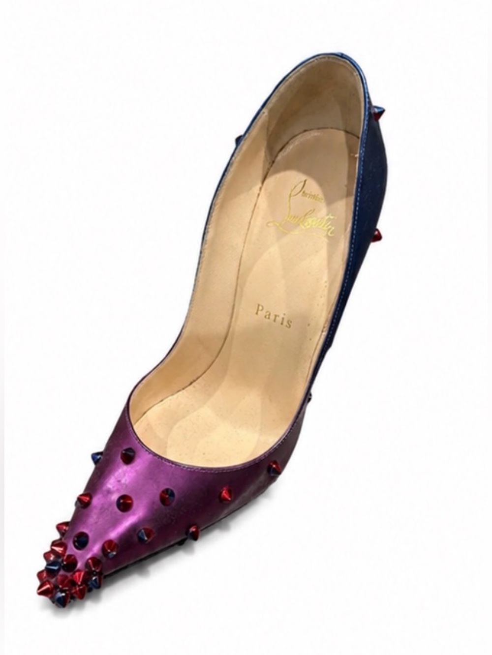 Christian Louboutin Two-Tone Purple and Blue Spiked Pointed Pump